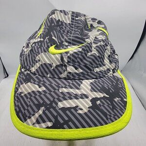 Nike Kids Camo Running Hat Neon Yellow Trim Adjustable Athletic Outdoors Casual